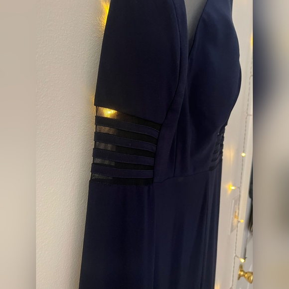 Navy Morgan & Co. Womens Solid With Mesh A-Line Dress Junior Size 16 W - Picture 9 of 10